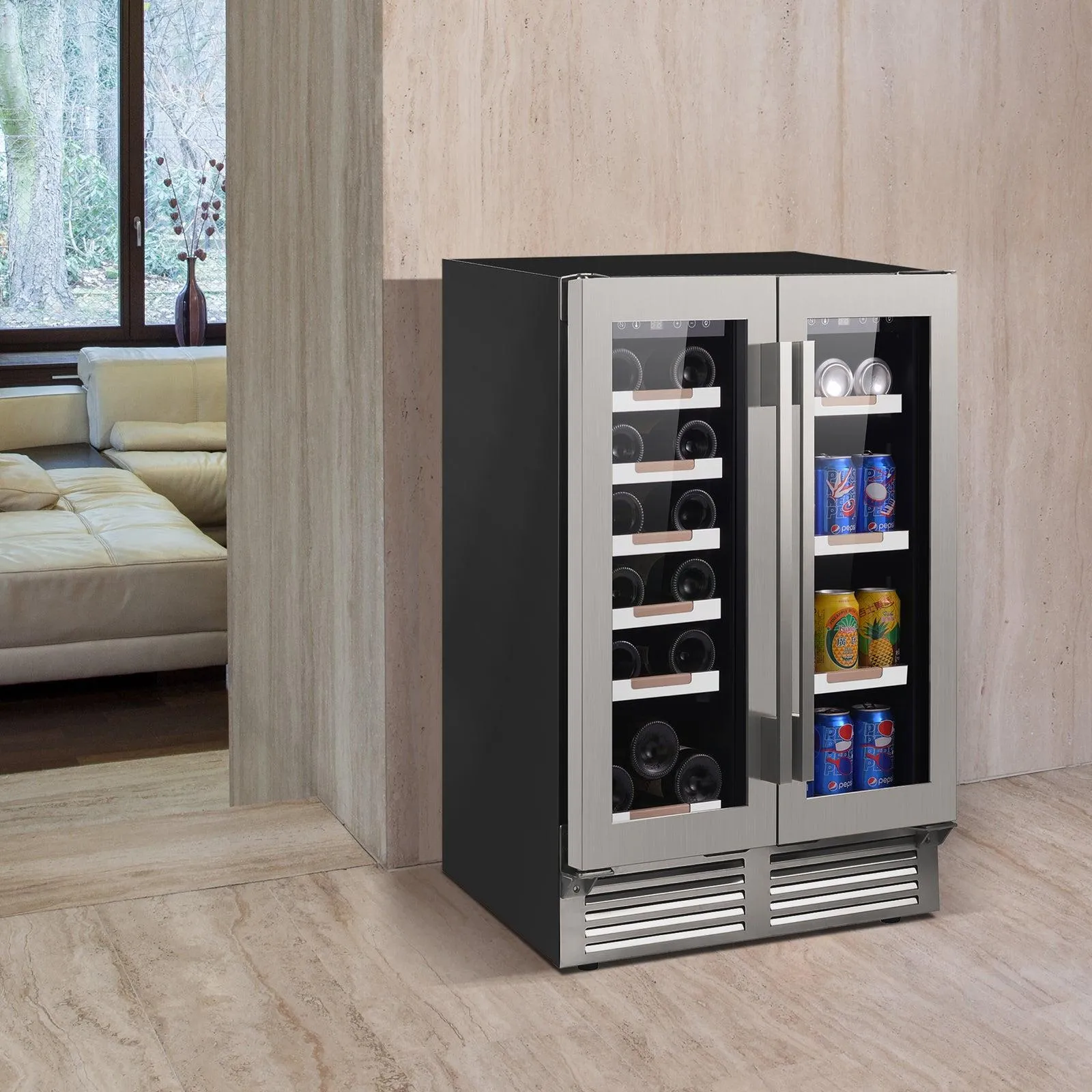 Avanti WBE1956Z3S Avanti Elite Side By Side Wine And Beverage Cooler - Stainless Steel / 19 Bottles / 56 12 Oz. Cans