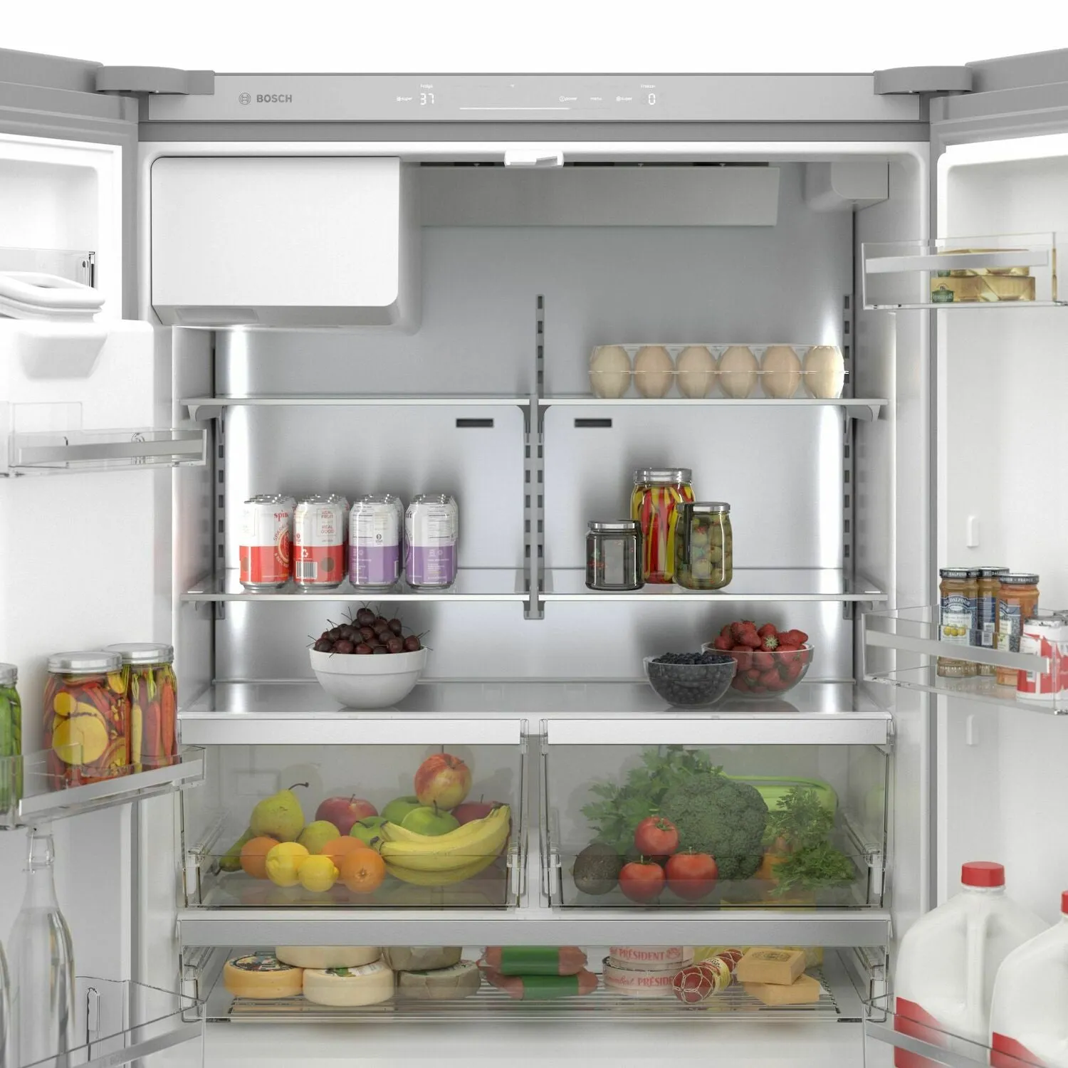 Bosch B36CD50SNS 500 Series French Door Bottom Mount Refrigerator 36'' Easy Clean Stainless Steel B36Cd50Sns