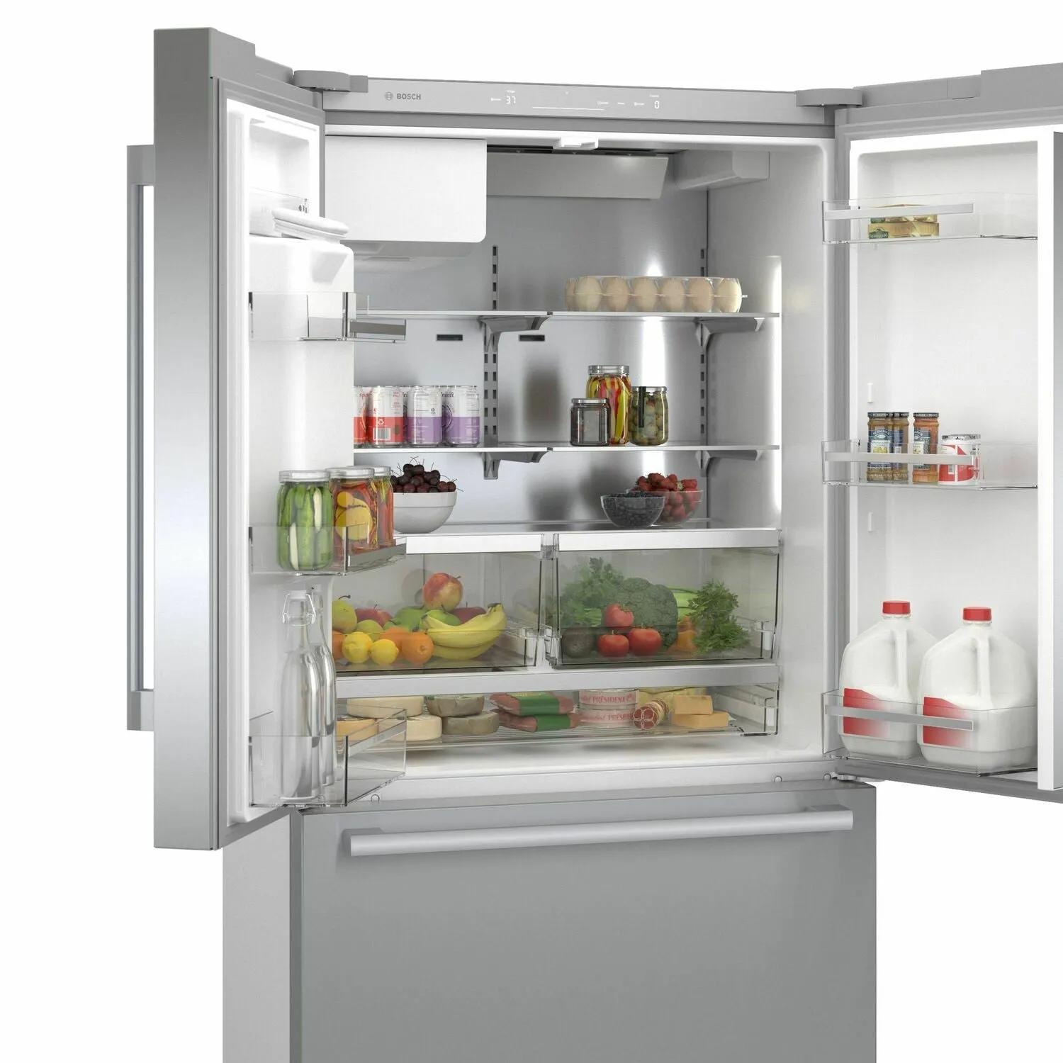 Bosch B36CD50SNS 500 Series French Door Bottom Mount Refrigerator 36'' Easy Clean Stainless Steel B36Cd50Sns