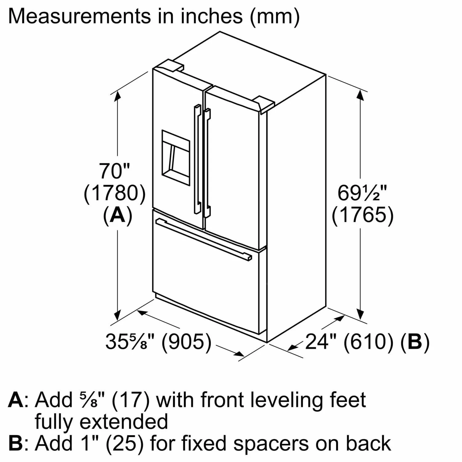 Bosch B36CD50SNS 500 Series French Door Bottom Mount Refrigerator 36'' Easy Clean Stainless Steel B36Cd50Sns