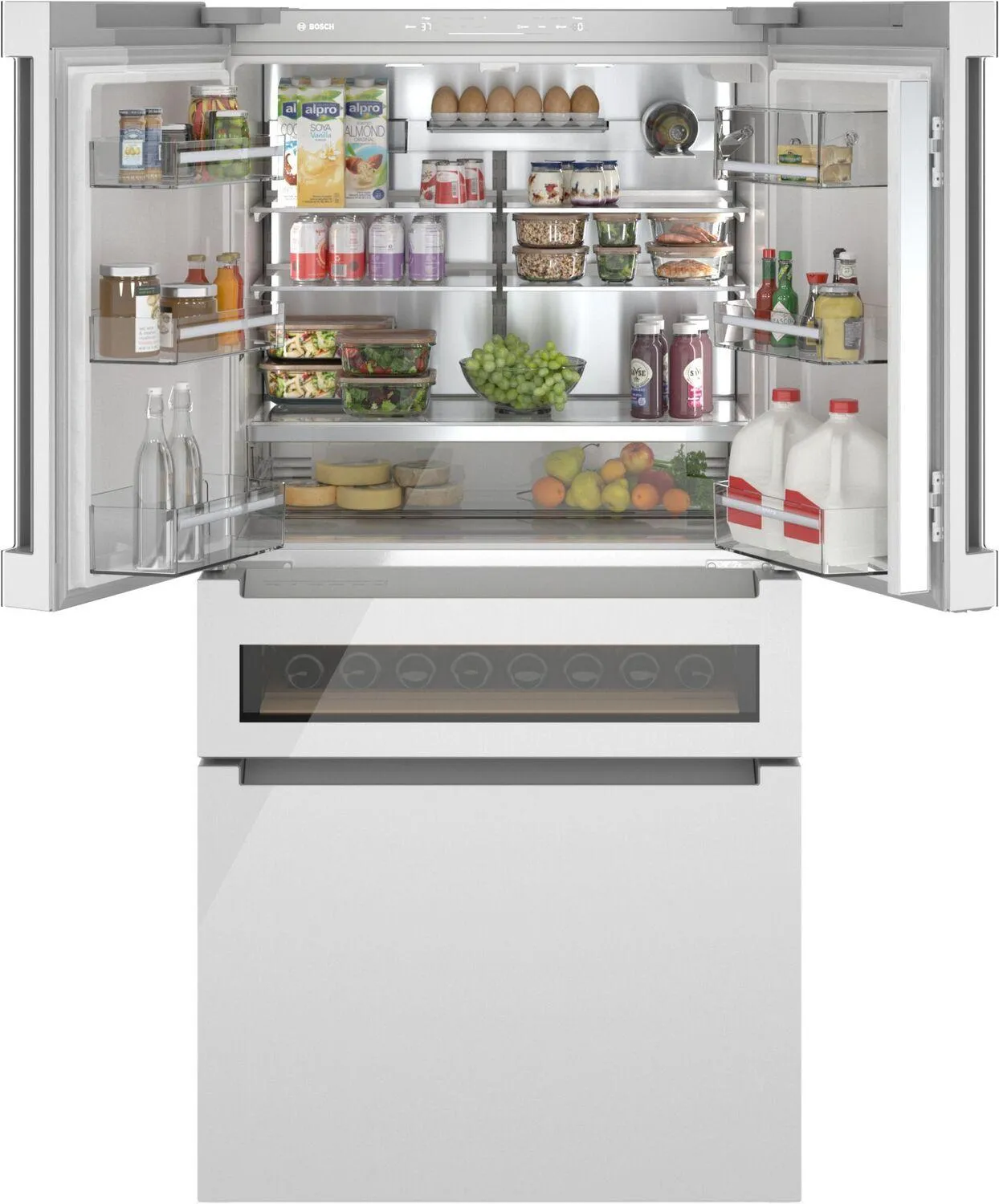 Bosch B36CL81ENW 800 Series French Door Bottom Mount Refrigerator. Glass Door 36 White