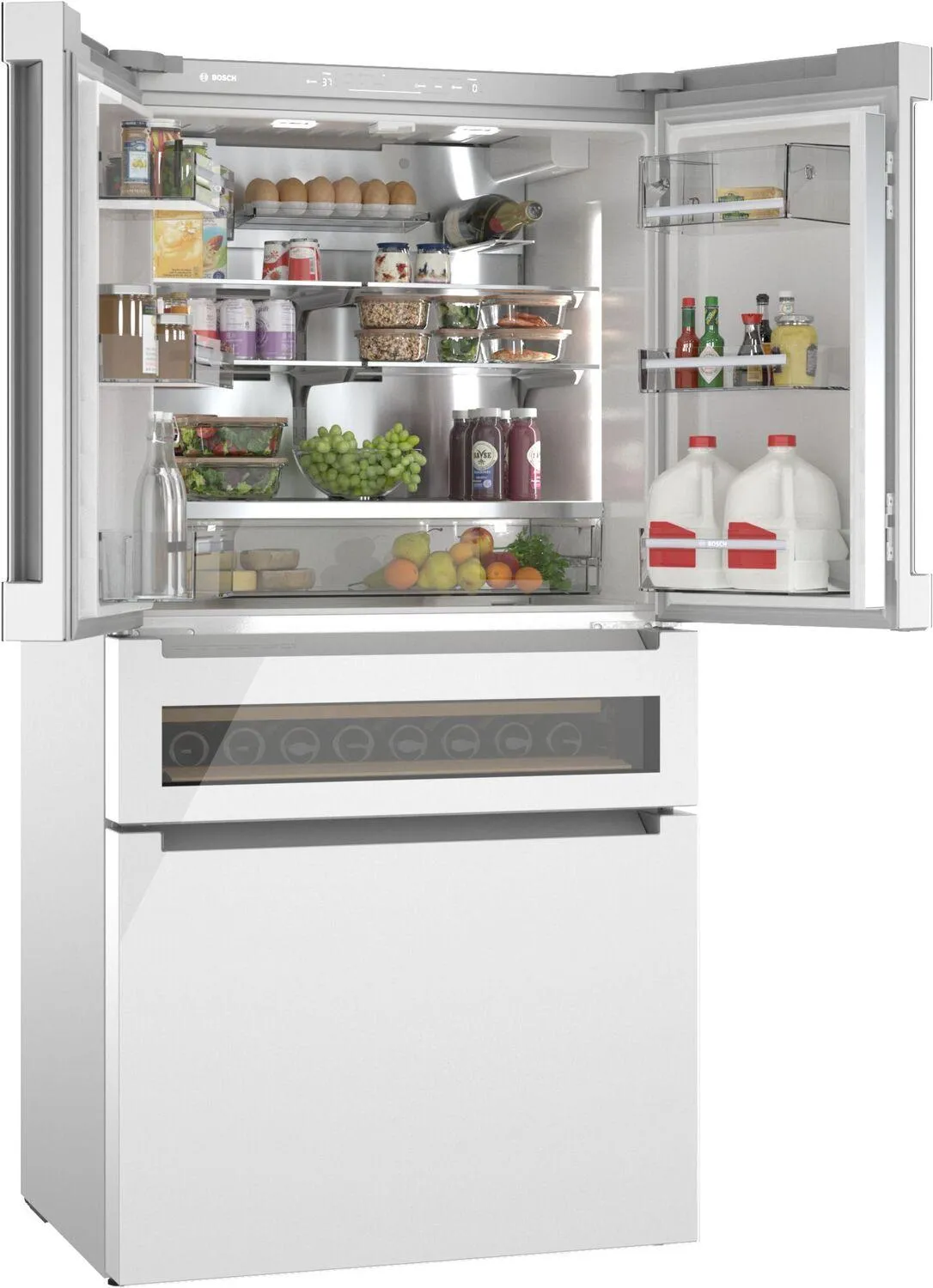 Bosch B36CL81ENW 800 Series French Door Bottom Mount Refrigerator. Glass Door 36 White