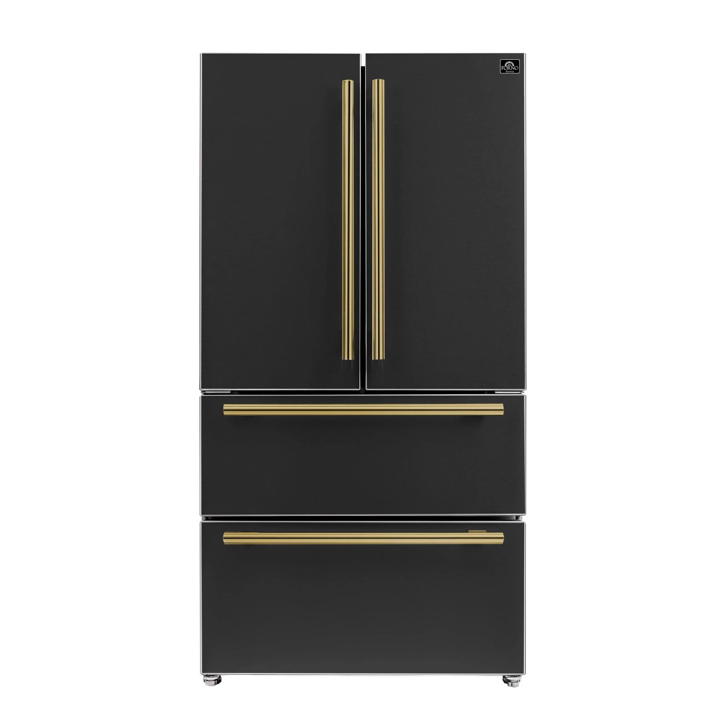 Forno FFRBI182036BLK Espresso Moena 36-Inch French Door Refrigerator In Black. 19.2 Cu.Ft