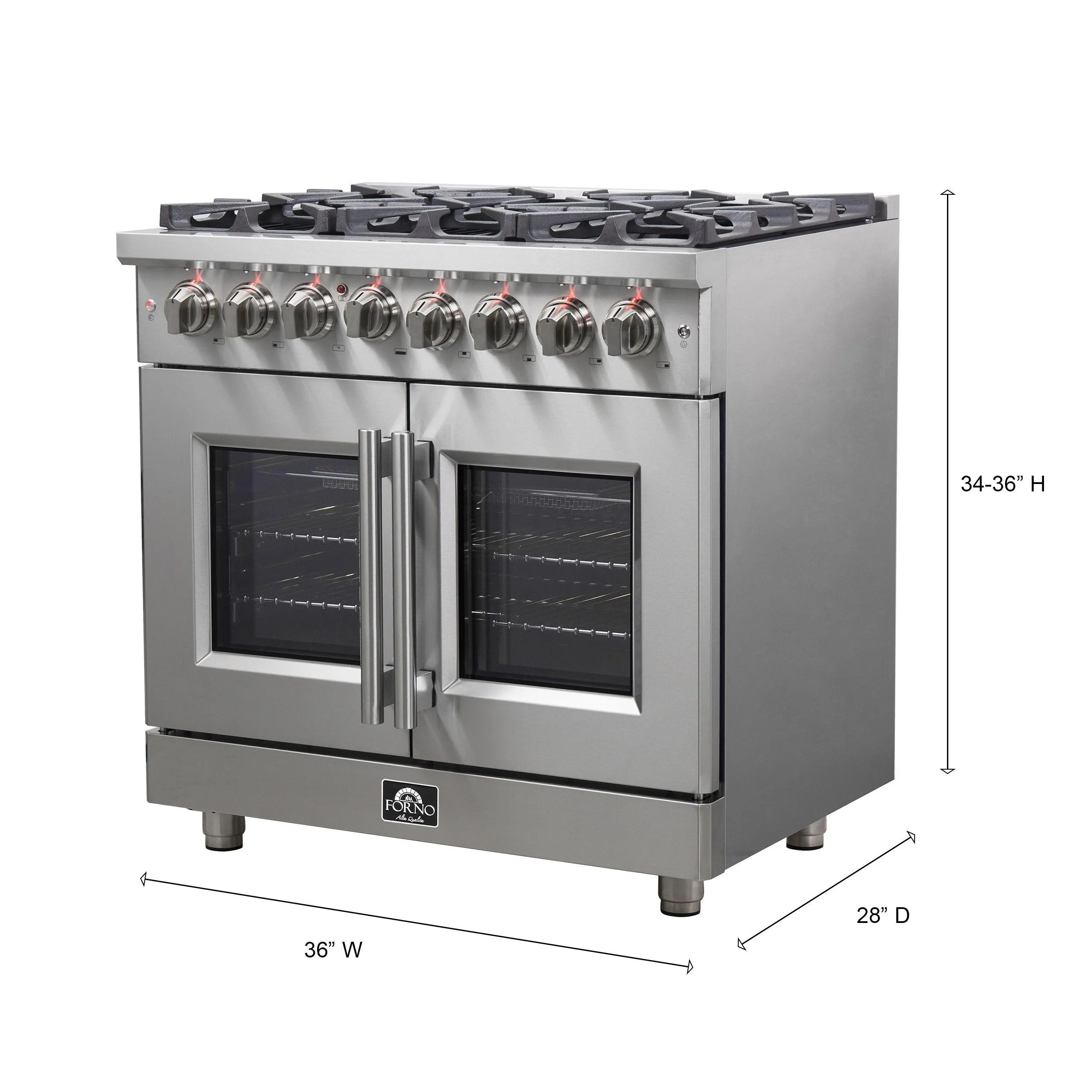 Forno FFSGS632536 Forno Massimo 36 Freestanding French Door Dual Fuel Range