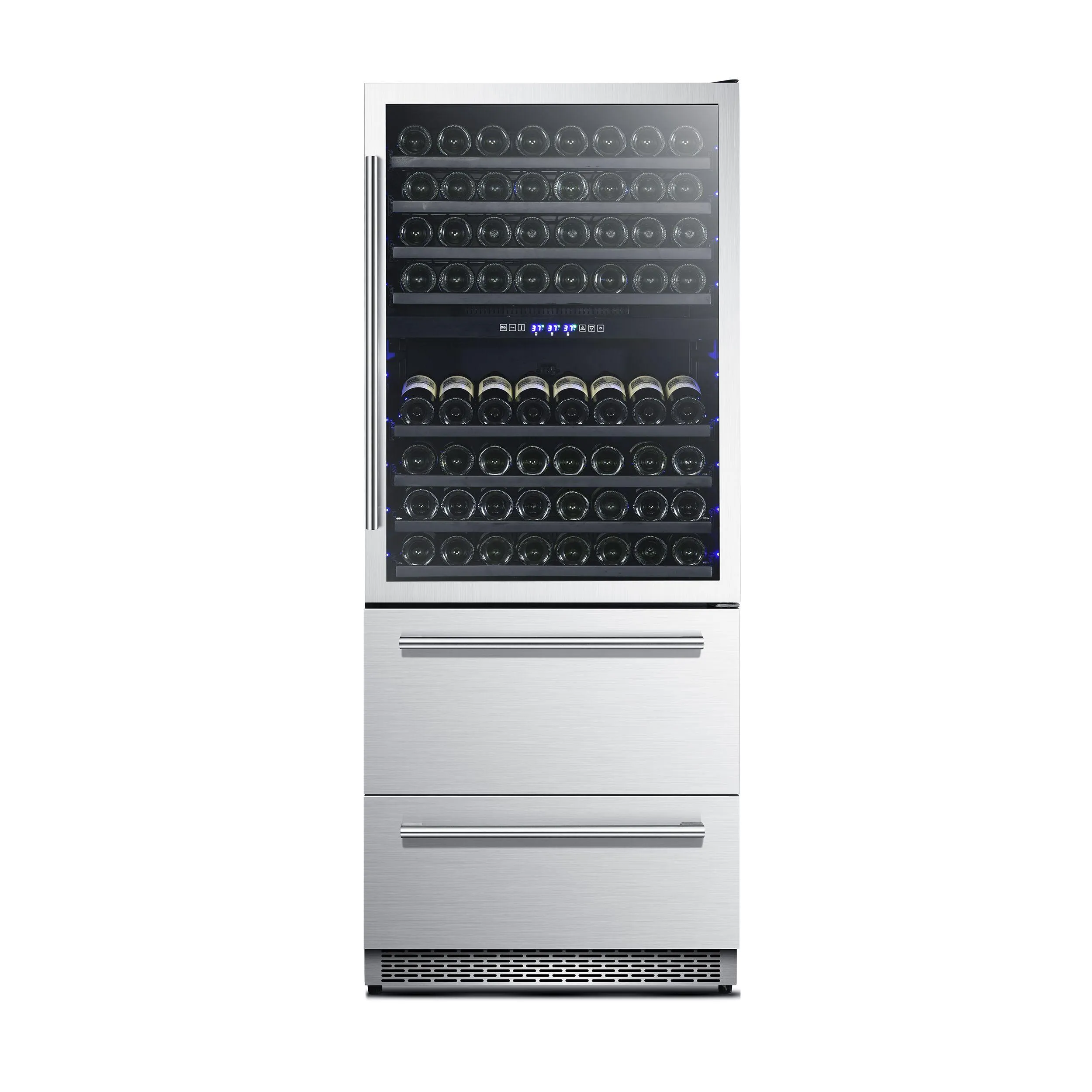 Forno FWCDR666130S Capraia - Triple Temp Zones - Dual Zone 30 Wine Cooler With Two Refrigerator Drawers