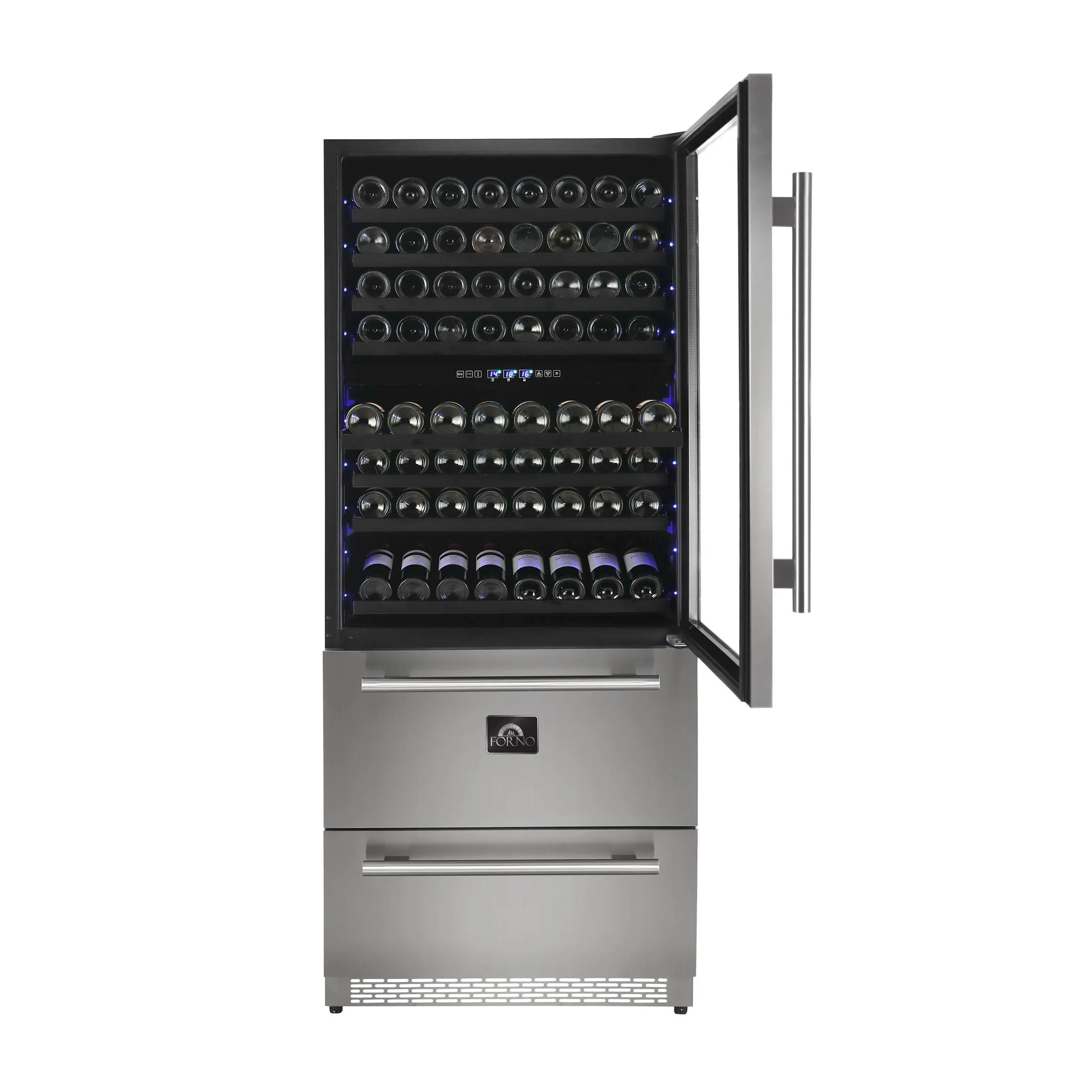 Forno FWCDR666130S Capraia - Triple Temp Zones - Dual Zone 30 Wine Cooler With Two Refrigerator Drawers
