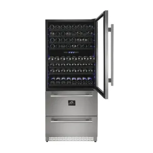Forno FWCDR666130S Capraia - Triple Temp Zones - Dual Zone 30 Wine Cooler With Two Refrigerator Drawers