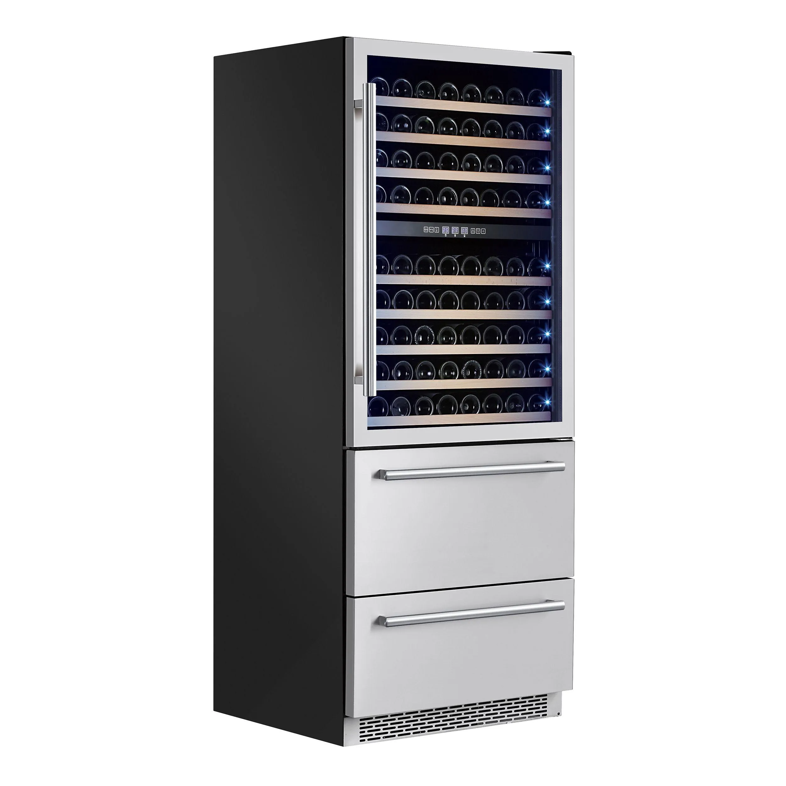 Forno FWCDR666130S Capraia - Triple Temp Zones - Dual Zone 30 Wine Cooler With Two Refrigerator Drawers