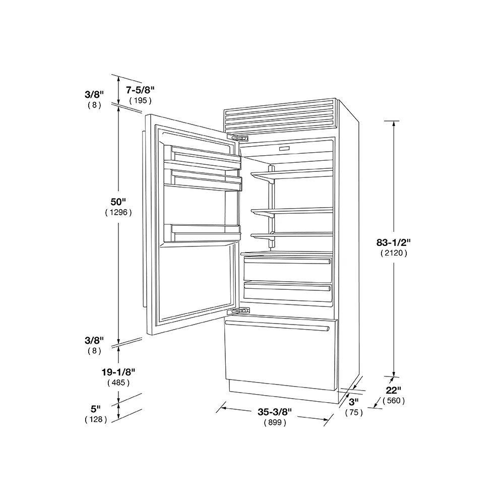 Fulgor Milano F7PBM36S2R 36 Sofia Pro Fridge - Right Hinge