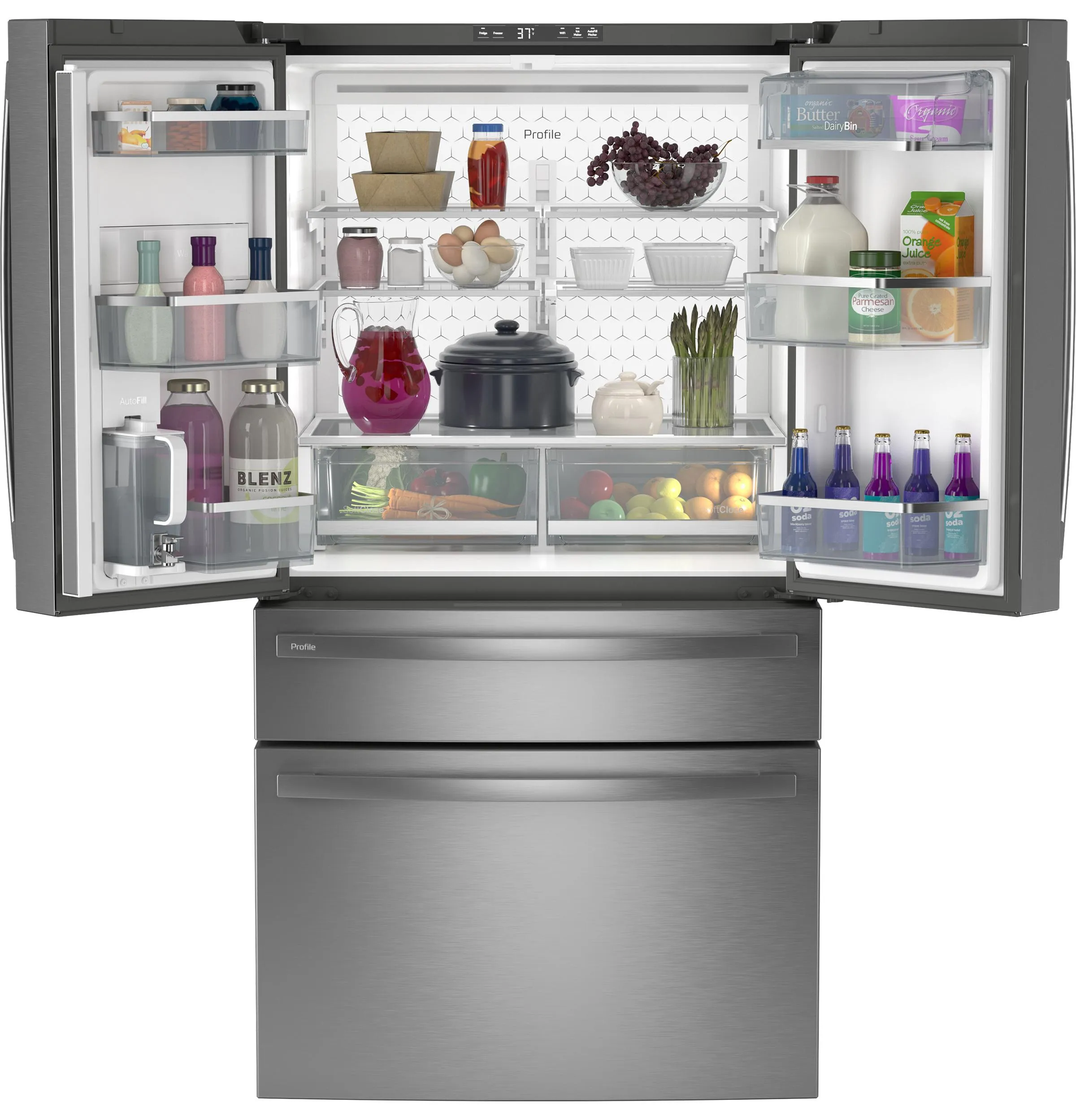 Ge Appliances PGE29BYTFS Ge Profile&#8482; Series Energy Star 28.7 Cu. Ft. Smart Fingerprint Resistant 4-Door French-Door Refrigerator With Dual-Dispense Autofill Pitcher