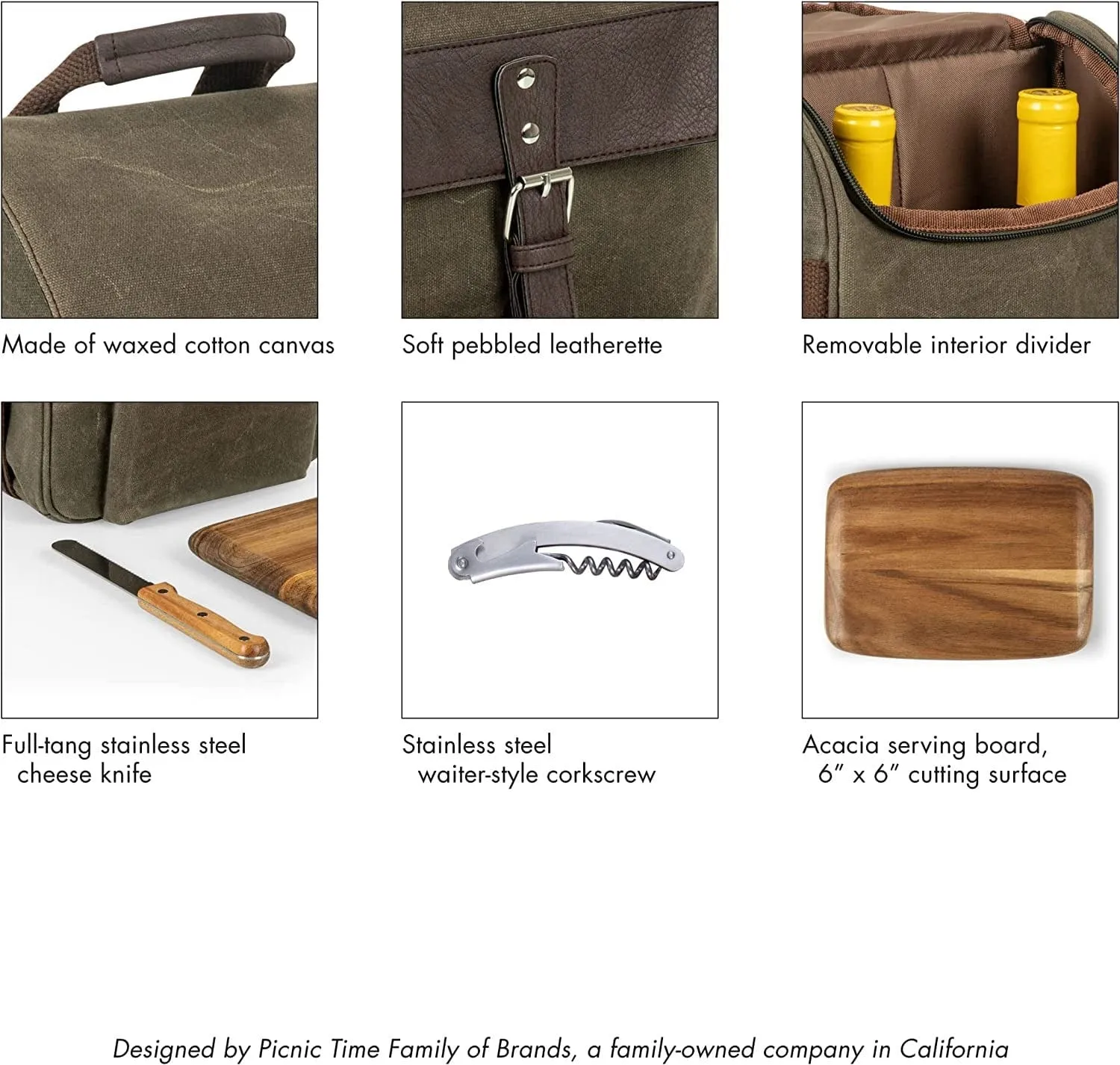 Insulated Wine & Cheese Cooler Bag 2 Bottle