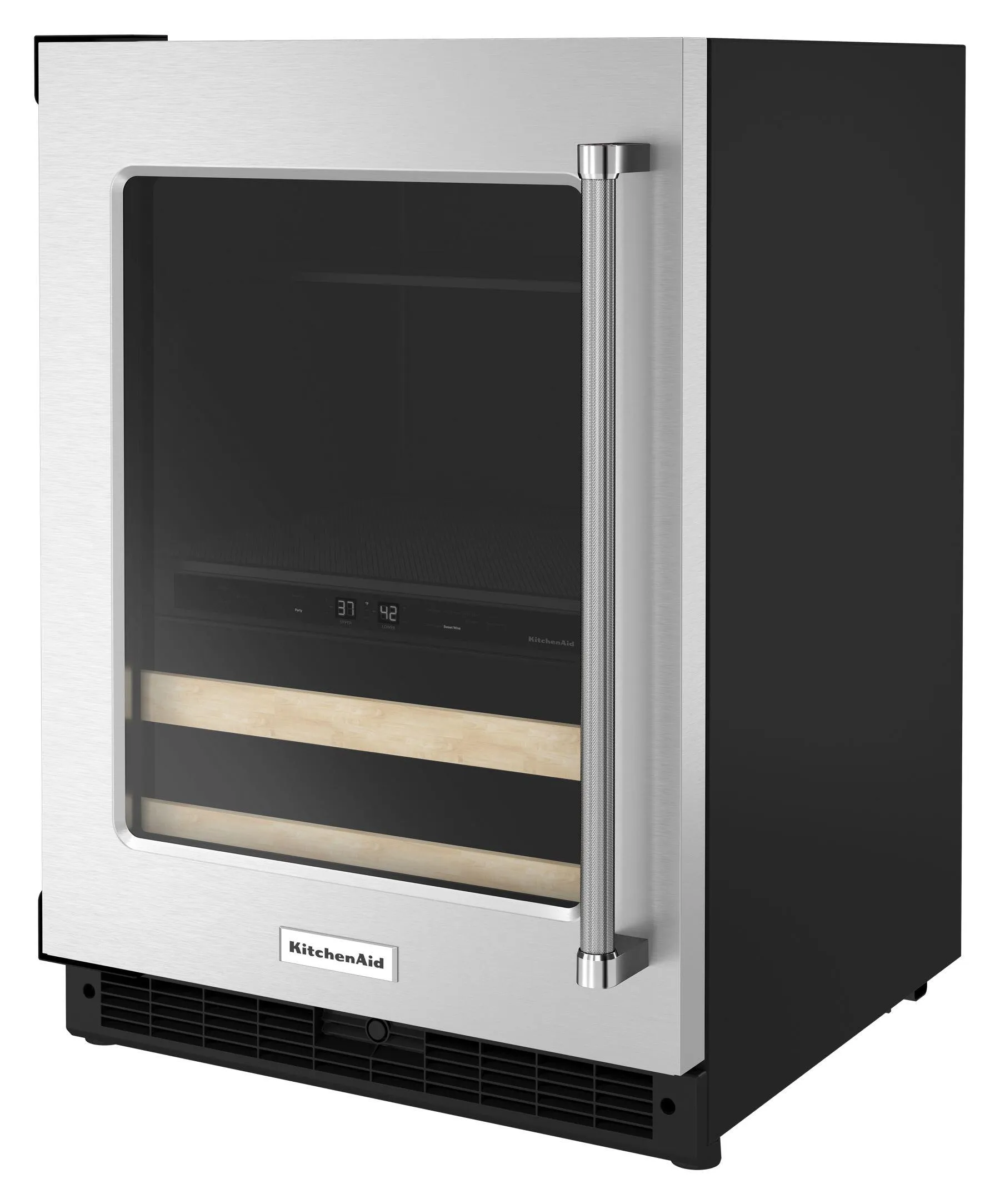 Kitchenaid KUBL214KSB 24 Beverage Center With Glass Door And Wood-Front Racks - Black Cabinet/Stainless Doors