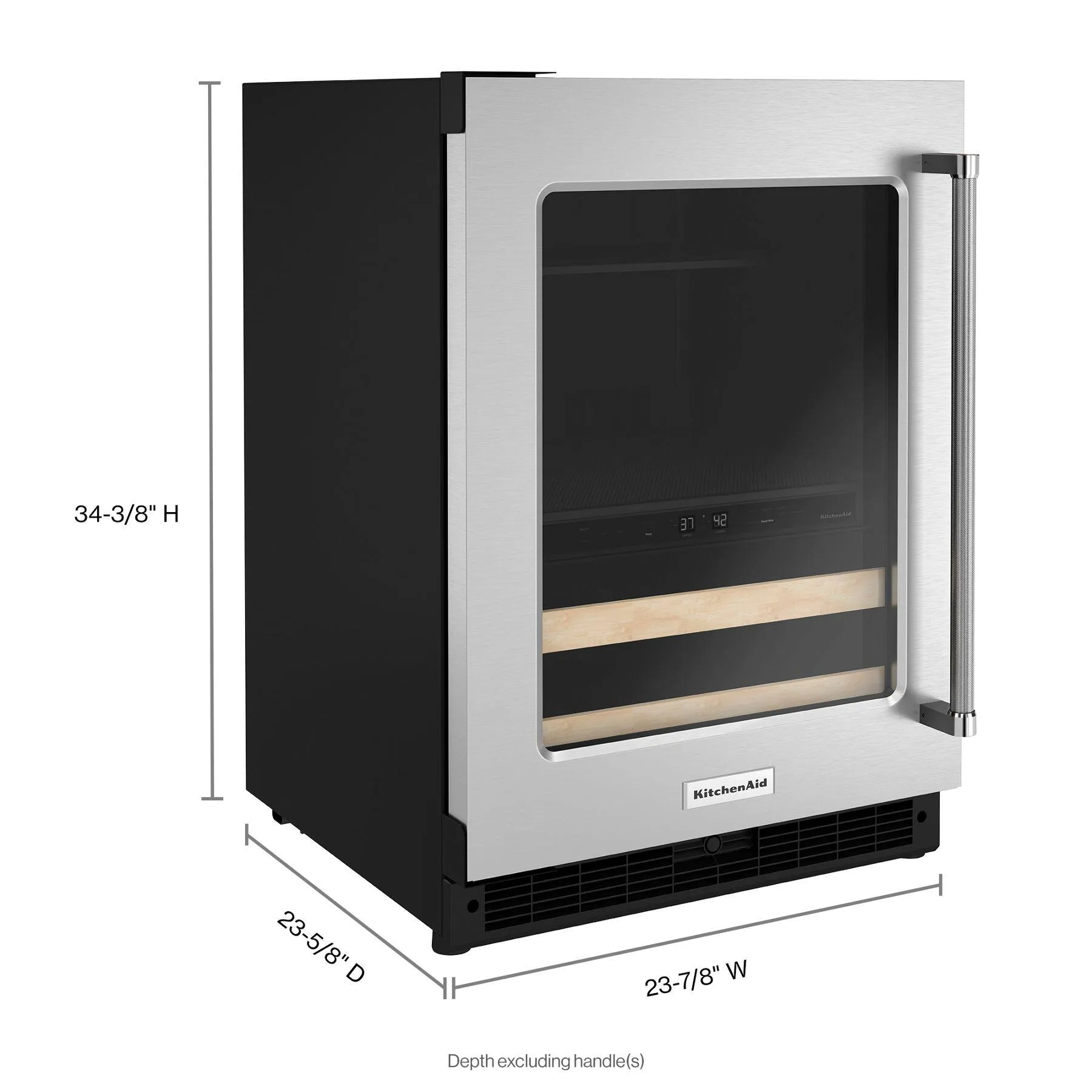 Kitchenaid KUBL214KSB 24 Beverage Center With Glass Door And Wood-Front Racks - Black Cabinet/Stainless Doors