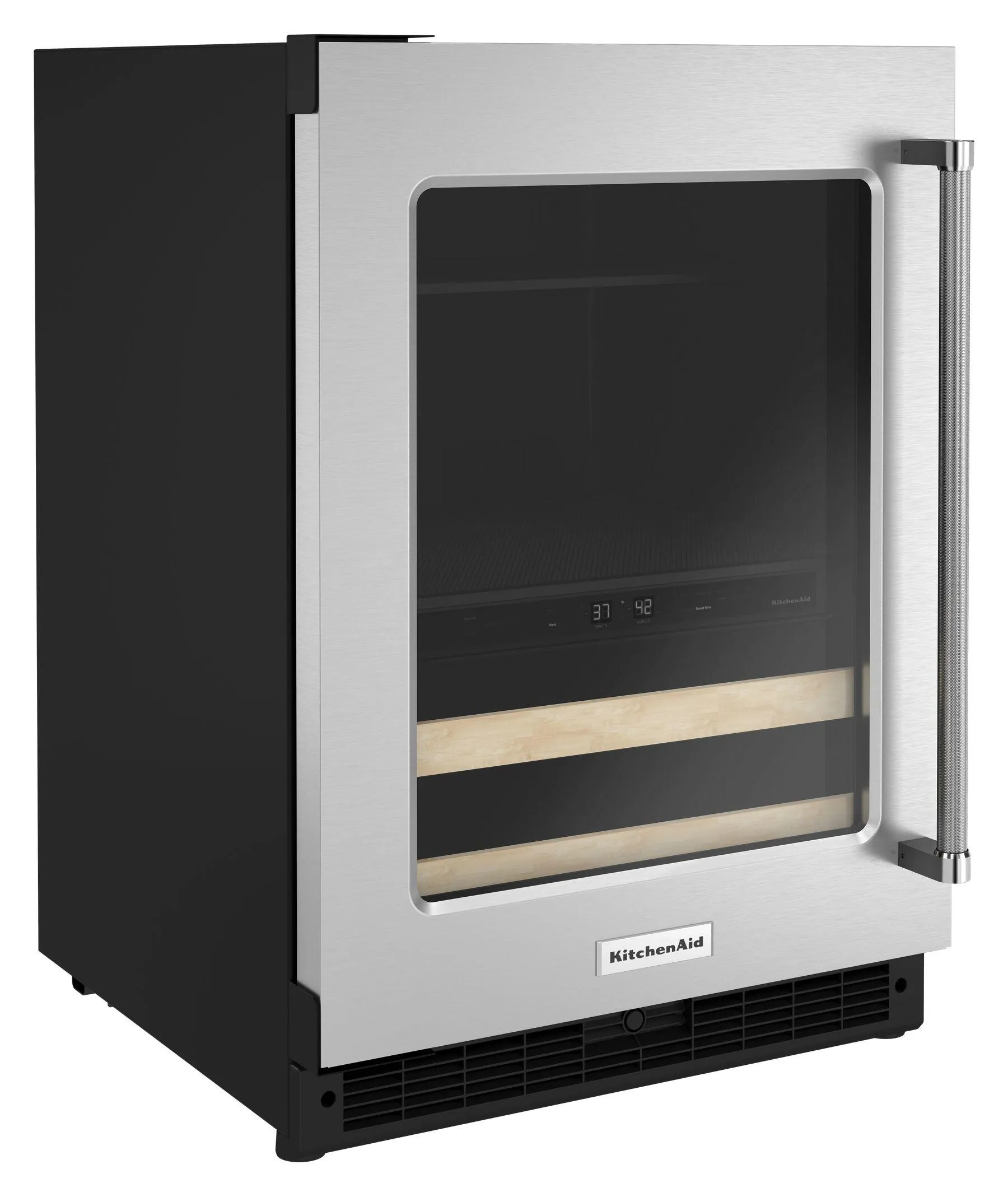 Kitchenaid KUBL214KSB 24 Beverage Center With Glass Door And Wood-Front Racks - Black Cabinet/Stainless Doors
