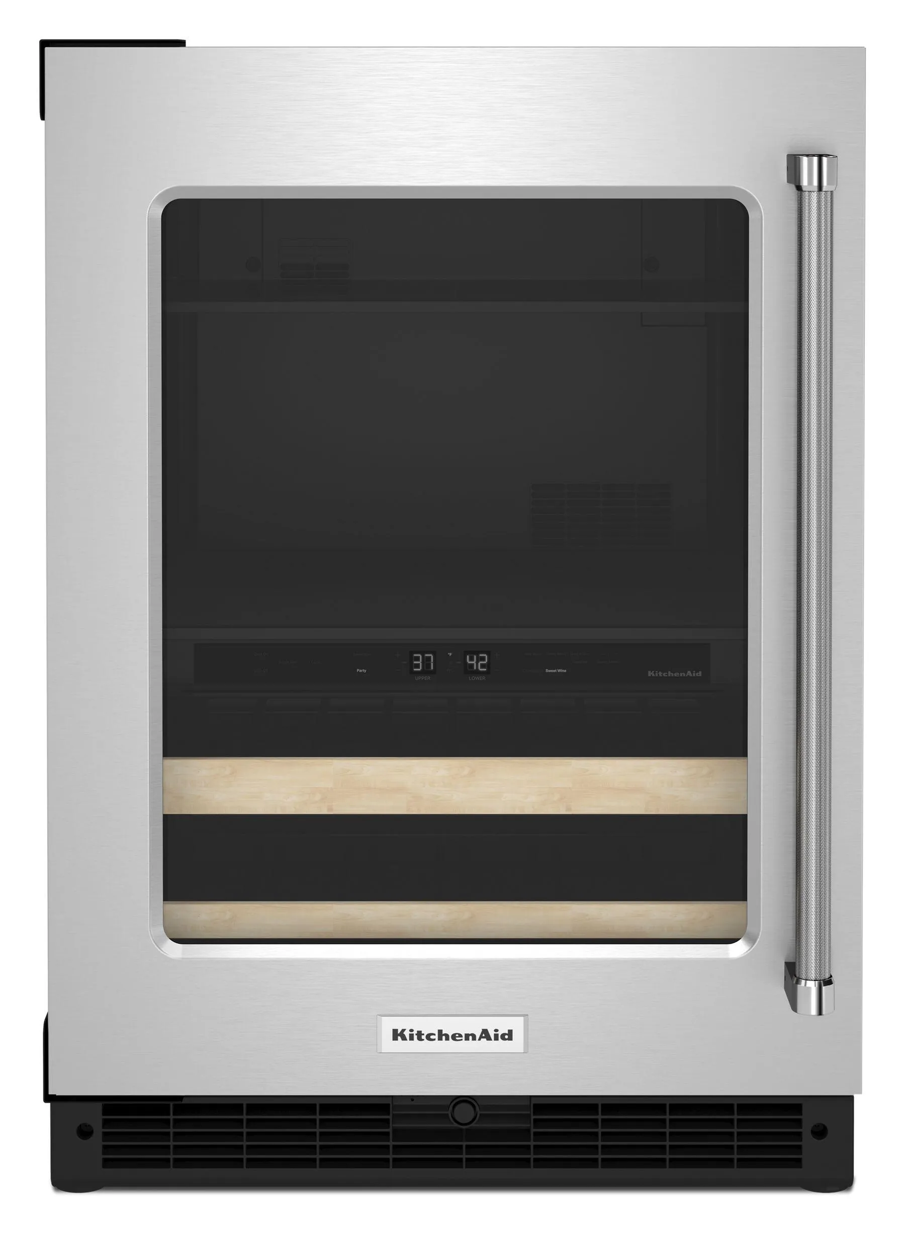 Kitchenaid KUBL214KSB 24 Beverage Center With Glass Door And Wood-Front Racks - Black Cabinet/Stainless Doors