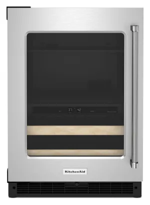 Kitchenaid KUBL214KSB 24 Beverage Center With Glass Door And Wood-Front Racks - Black Cabinet/Stainless Doors