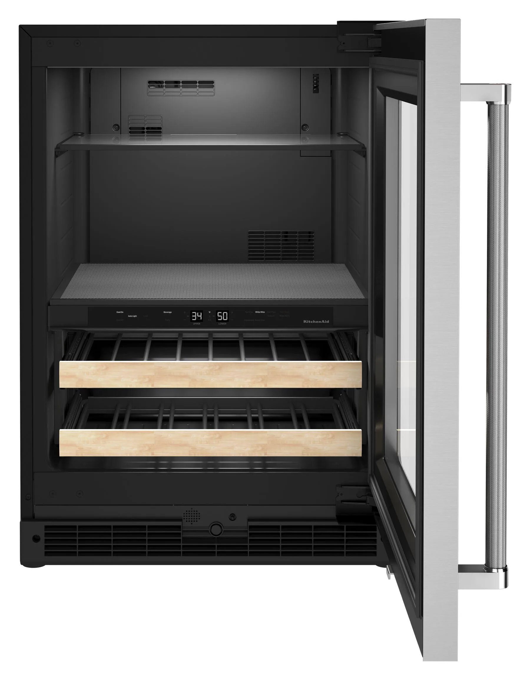 Kitchenaid KUBR214KSB 24 Beverage Center With Glass Door And Wood-Front Racks - Black Cabinet/Stainless Doors