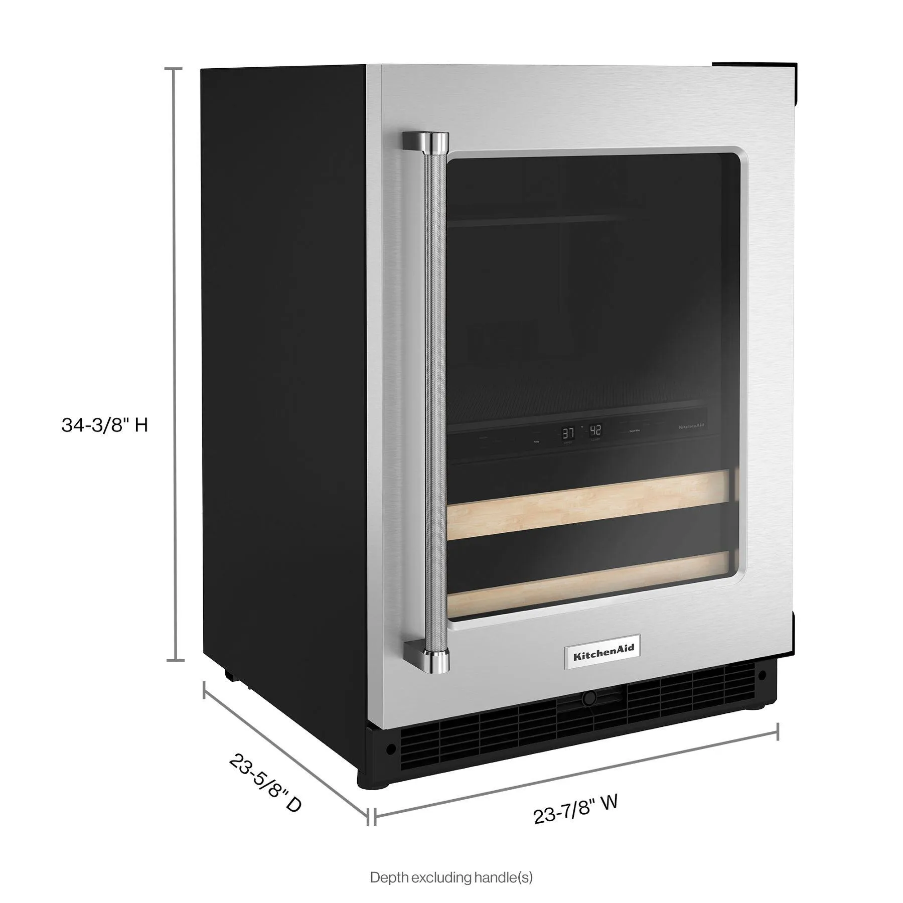 Kitchenaid KUBR214KSB 24 Beverage Center With Glass Door And Wood-Front Racks - Black Cabinet/Stainless Doors