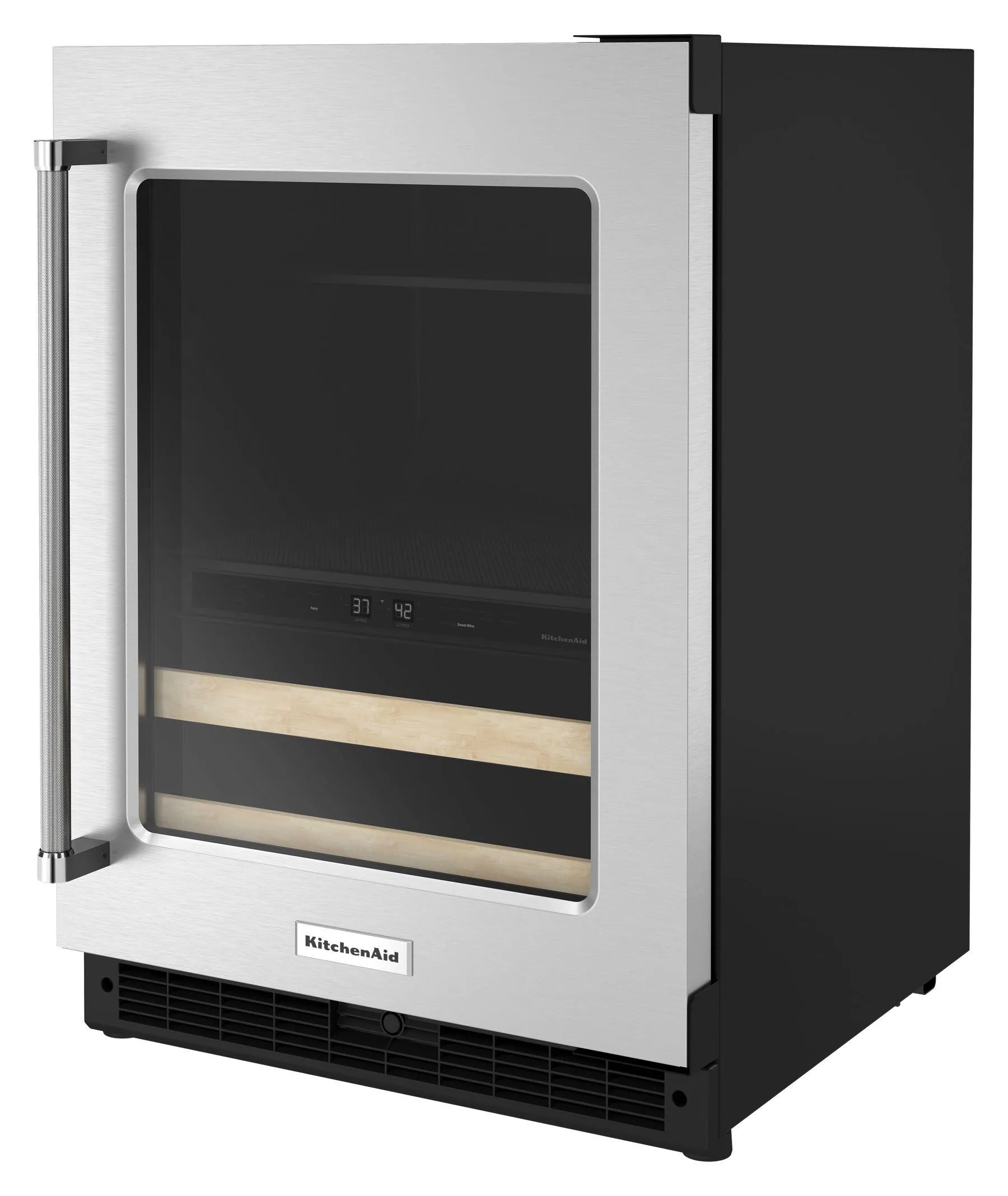 Kitchenaid KUBR214KSB 24 Beverage Center With Glass Door And Wood-Front Racks - Black Cabinet/Stainless Doors