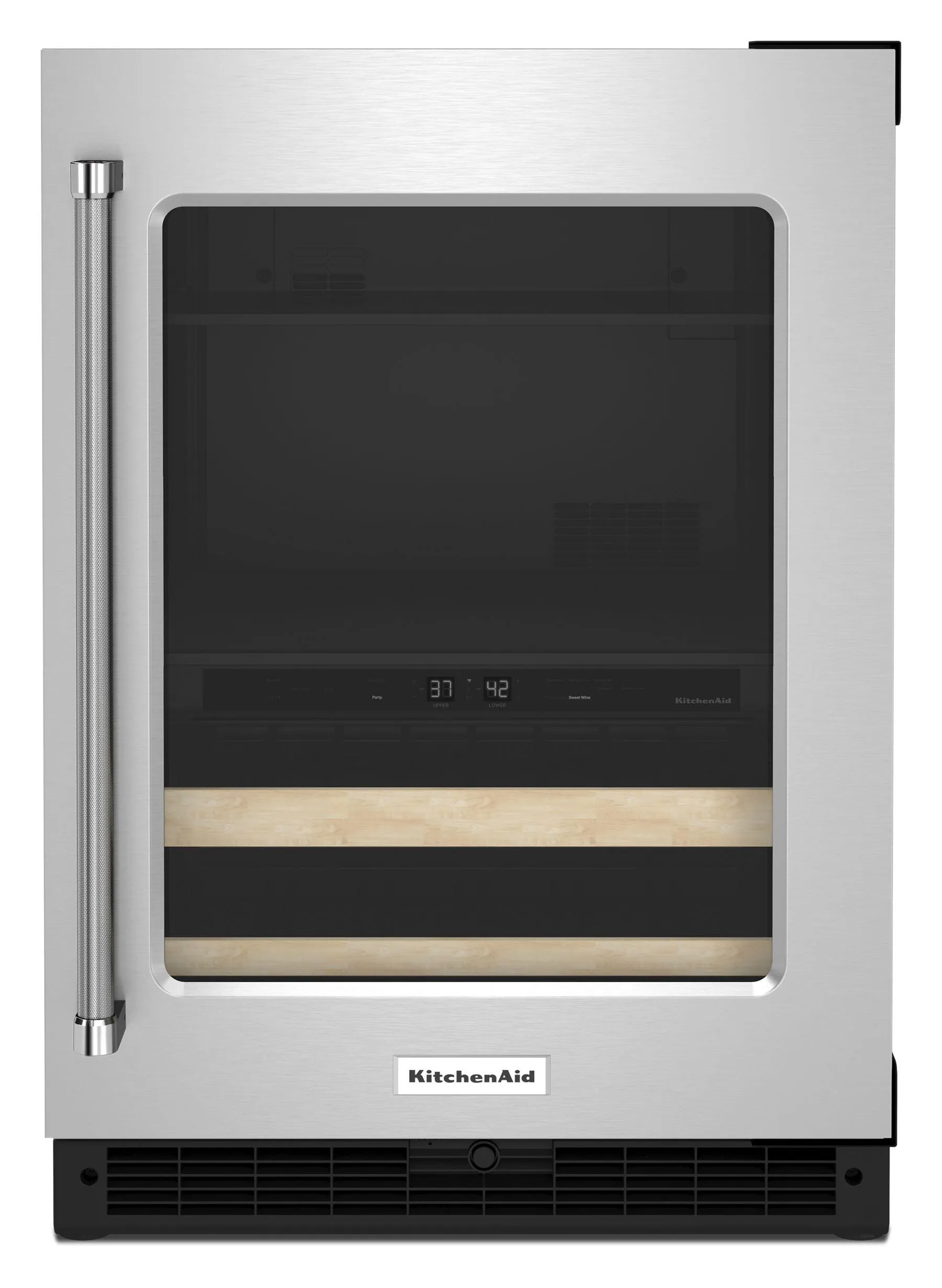 Kitchenaid KUBR214KSB 24 Beverage Center With Glass Door And Wood-Front Racks - Black Cabinet/Stainless Doors