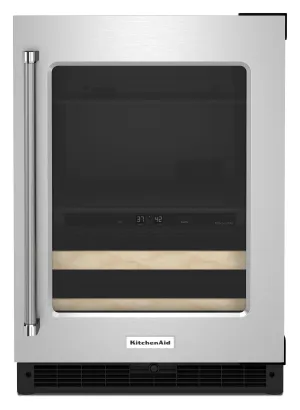 Kitchenaid KUBR214KSB 24 Beverage Center With Glass Door And Wood-Front Racks - Black Cabinet/Stainless Doors