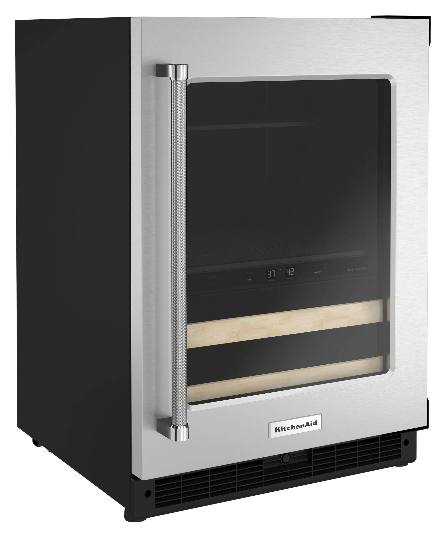 Kitchenaid KUBR214KSB 24 Beverage Center With Glass Door And Wood-Front Racks - Black Cabinet/Stainless Doors