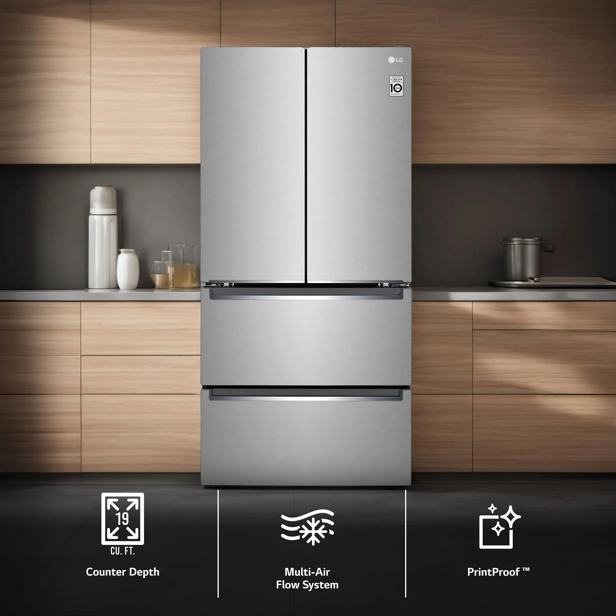 Lg LRMNC1803S 19 Cu. Ft. Counter-Depth French Door Refrigerator With Door Cooling 