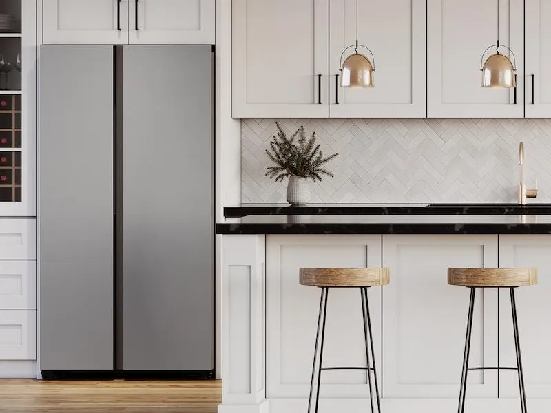 Samsung RS23CB7600QL Bespoke Counter Depth Side-By-Side 23 Cu. Ft. Refrigerator With Beverage Center&#8482; In Stainless Steel