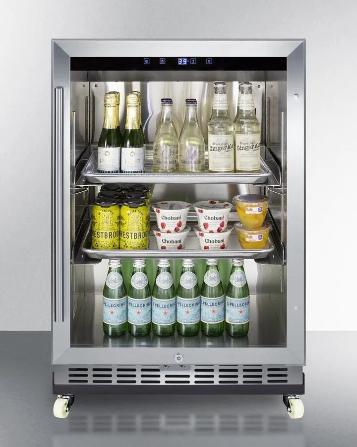 Summit SCR611GLOSRI 24 Wide Outdoor Mini Reach-In Beverage Center With Dolly