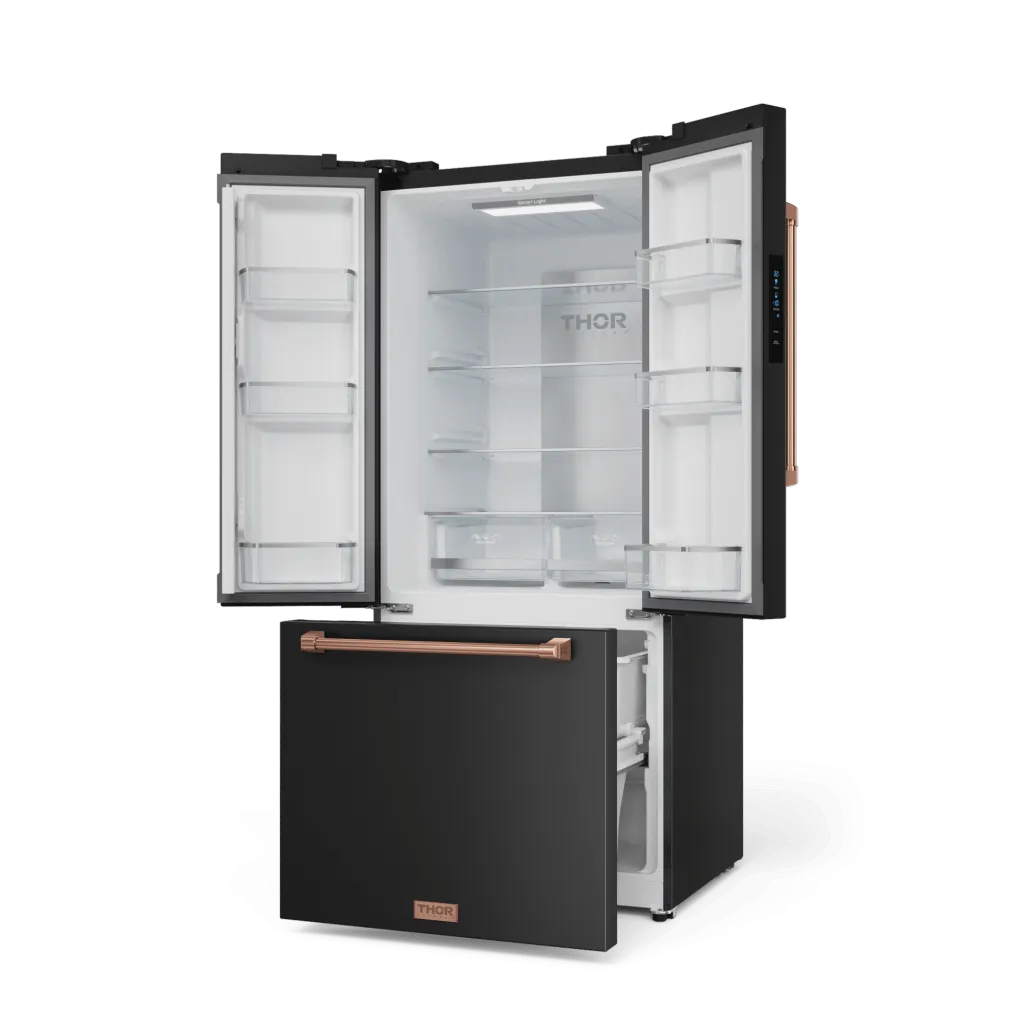 Thor Kitchen RF3017FFD00RSG 30 Inch 17.7 Cu Ft French Door Counter Depth Refrigerator With Ice Maker In Black/Rose Gold Gordon Ramsay Series - Rf3017Ffd00-Rsg
