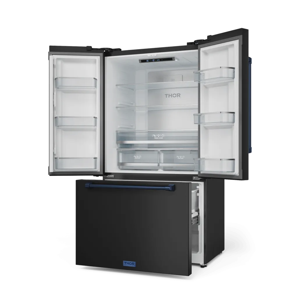 Thor Kitchen RF3621CTD00BLU 36 Inch 20.3 Cu Ft French Door Counter Depth Refrigerator With Ice Maker In Black/Navy Blue Gordon Ramsay Series - Rf3621Ctd00-Blu