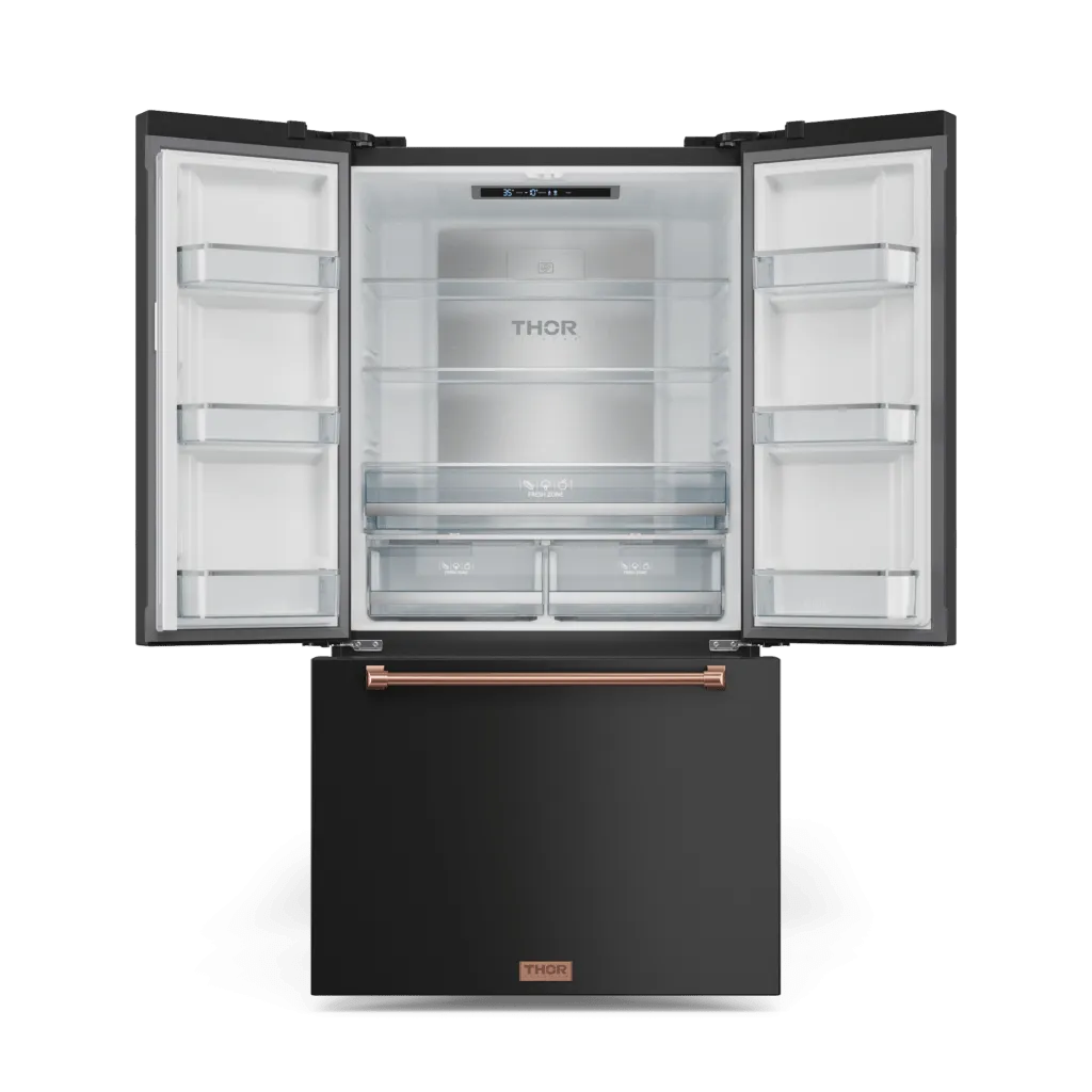 Thor Kitchen RF3621CTD00RSG 36 Inch 20.3 Cu Ft French Door Counter Depth Refrigerator With Ice Maker In Black/Rose Gold Gordon Ramsay Series - Rf3621Ctd00-Rsg