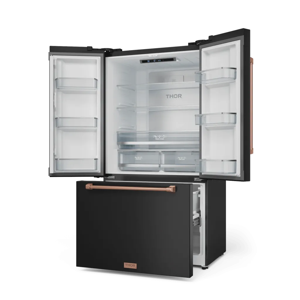 Thor Kitchen RF3621CTD00RSG 36 Inch 20.3 Cu Ft French Door Counter Depth Refrigerator With Ice Maker In Black/Rose Gold Gordon Ramsay Series - Rf3621Ctd00-Rsg