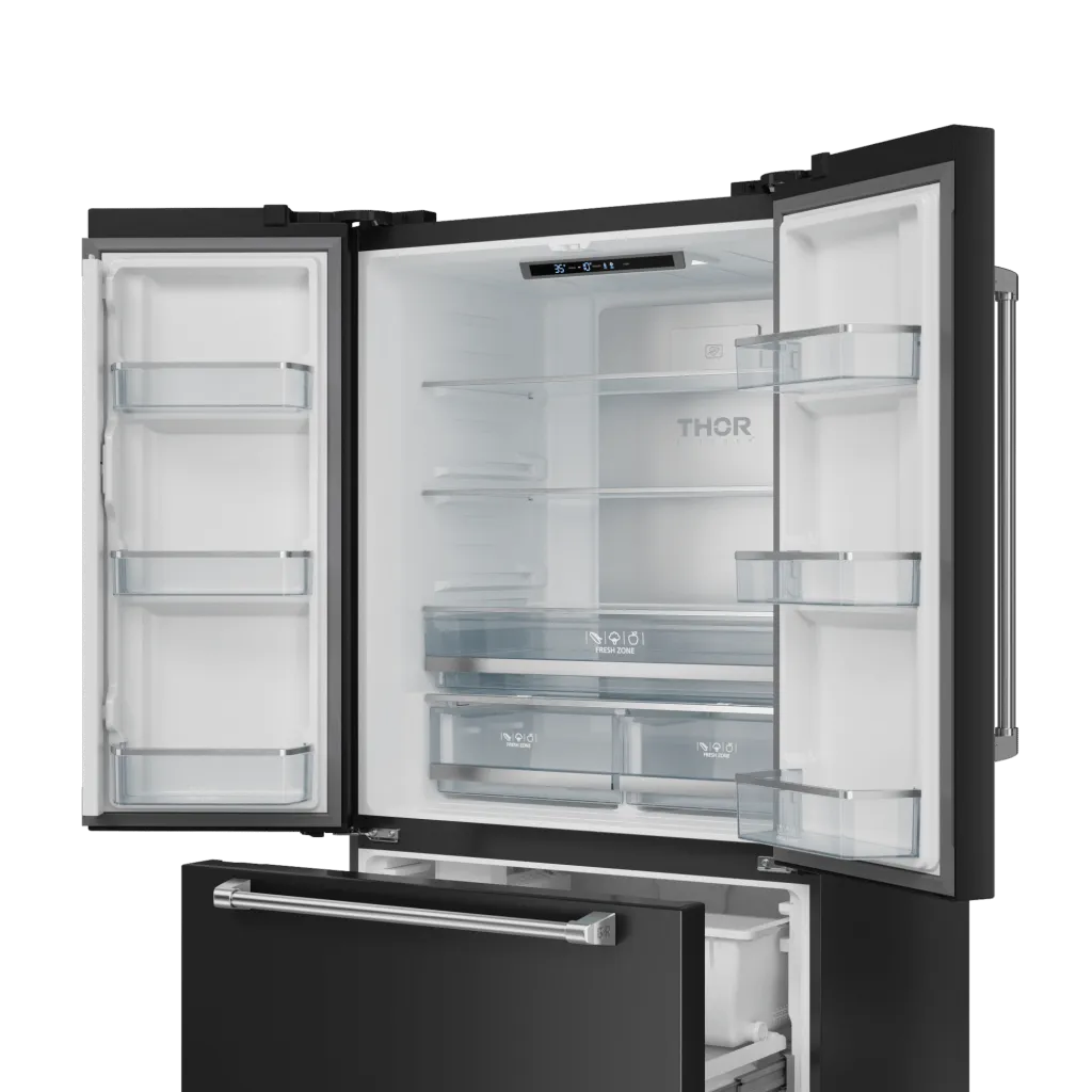 Thor Kitchen RF3621CTD00SS 36 Inch 20.3 Cu Ft French Door Counter Depth Refrigerator With Ice Maker In Black/Stainless Steel Gordon Ramsay Series - Rf3621Ctd00-Ss