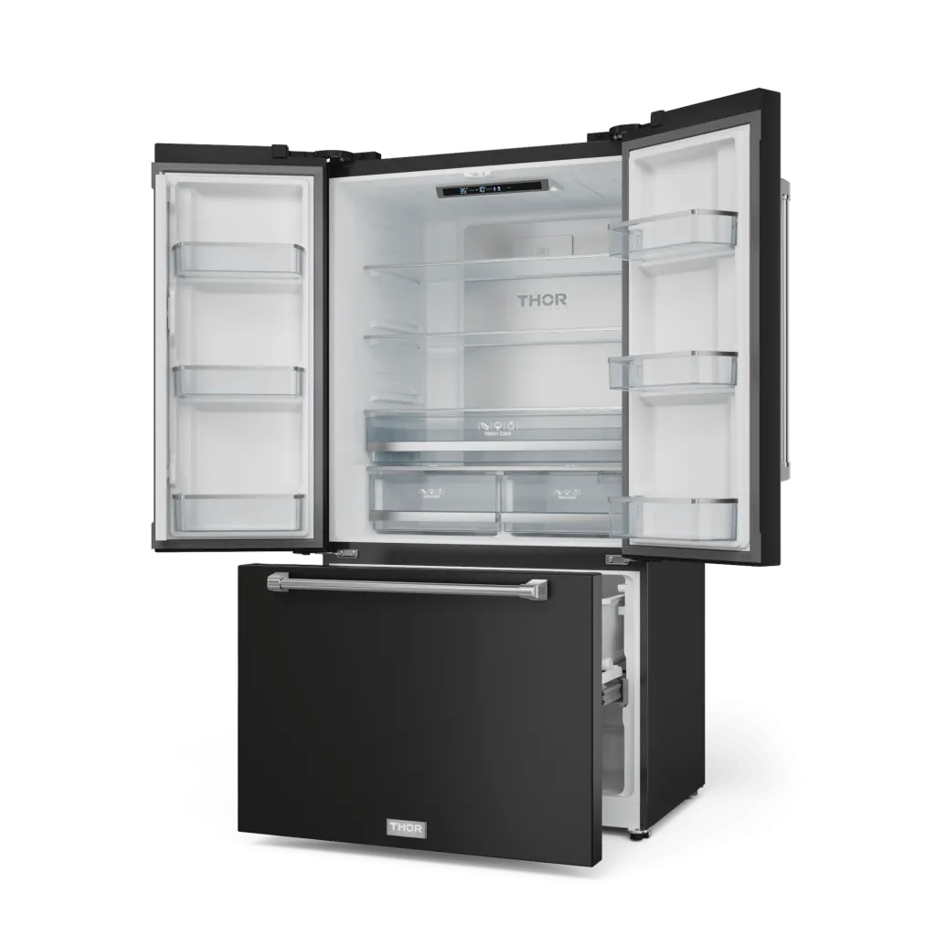 Thor Kitchen RF3621CTD00SS 36 Inch 20.3 Cu Ft French Door Counter Depth Refrigerator With Ice Maker In Black/Stainless Steel Gordon Ramsay Series - Rf3621Ctd00-Ss