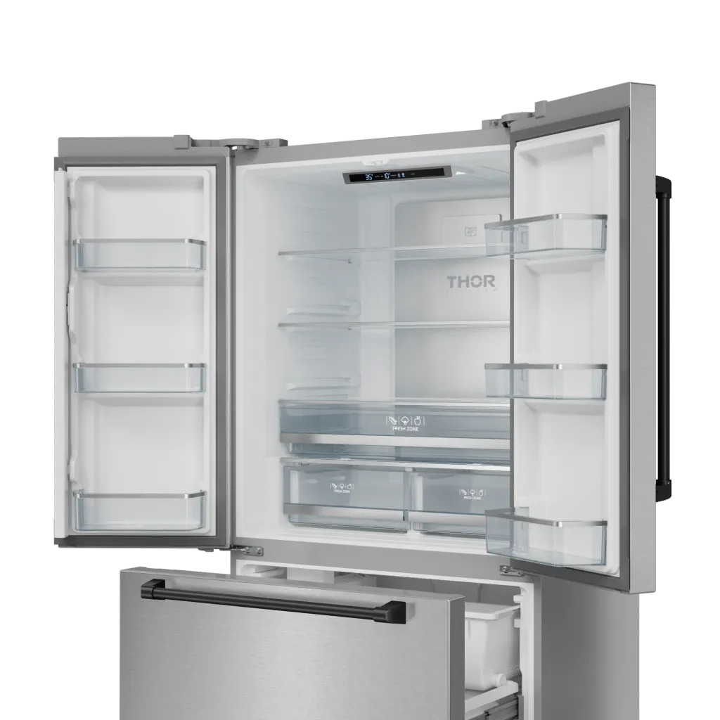 Thor Kitchen RF3621CTD99BLK 36 Inch 20.3 Cu Ft French Door Counter Depth Refrigerator With Ice Maker In Stainless Steel/Black Gordon Ramsay Series - Rf3621Ctd99-Blk