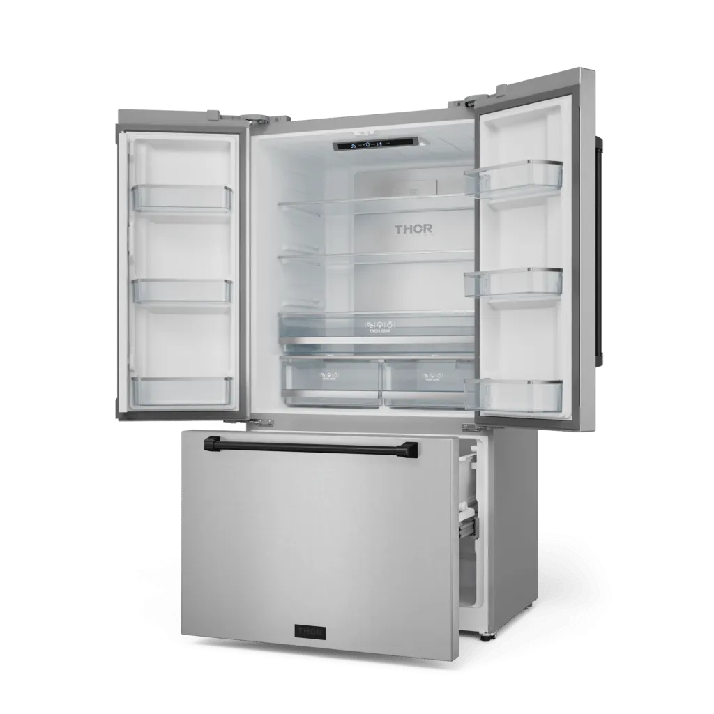 Thor Kitchen RF3621CTD99BLK 36 Inch 20.3 Cu Ft French Door Counter Depth Refrigerator With Ice Maker In Stainless Steel/Black Gordon Ramsay Series - Rf3621Ctd99-Blk