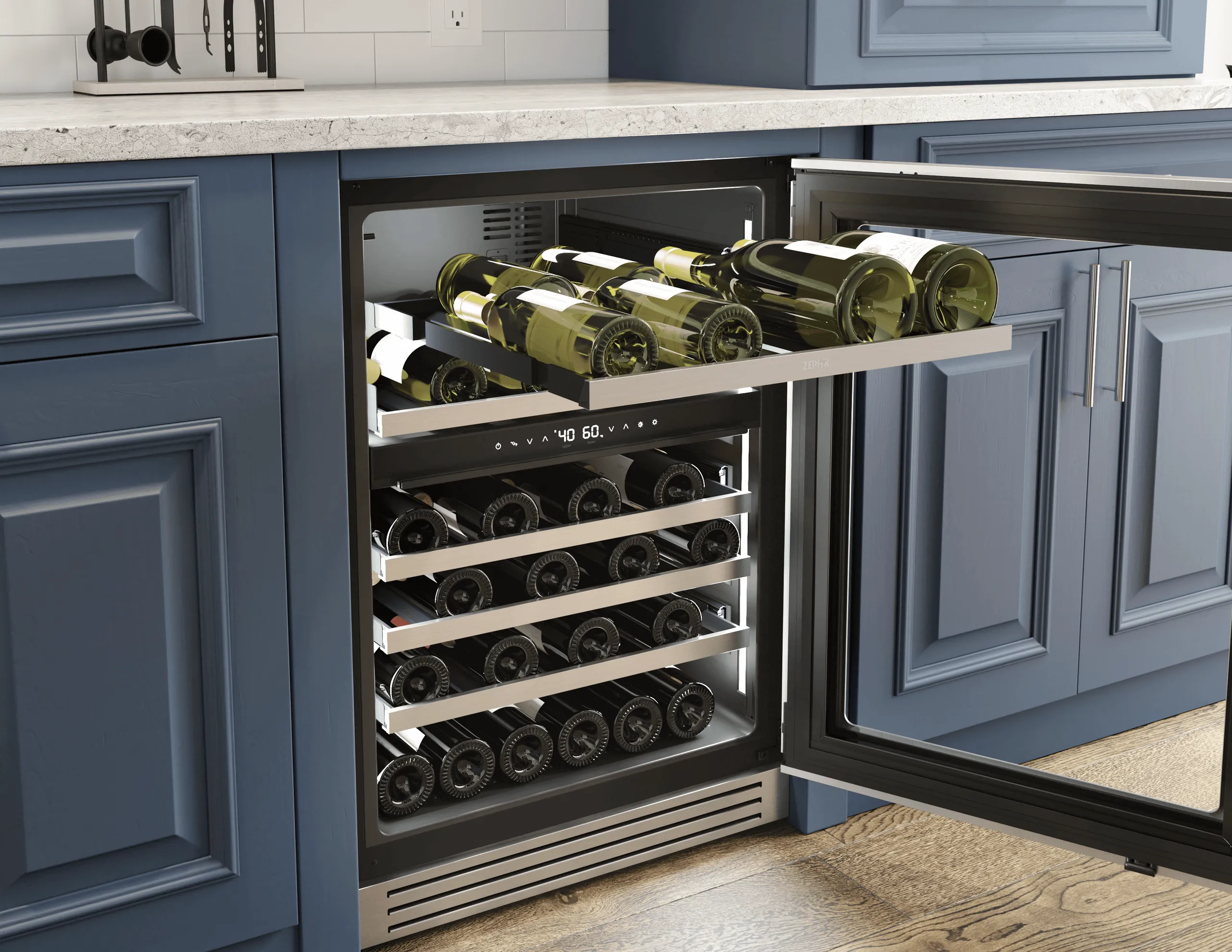 Zephyr PRPW24C02CG Presrv Pro Wine Cooler. 24In Under Cabinet. Ss Glass. Reverse Door. 2 Zone