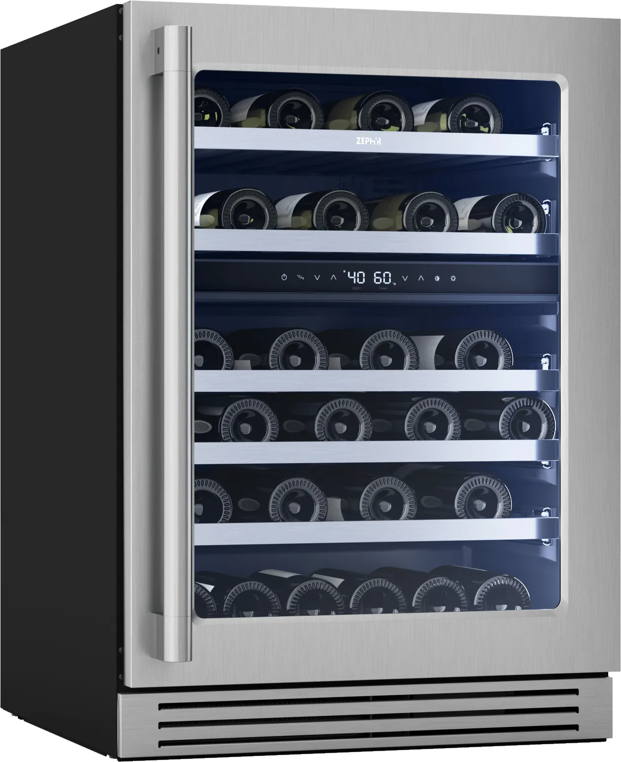 Zephyr PRPW24C02CG Presrv Pro Wine Cooler. 24In Under Cabinet. Ss Glass. Reverse Door. 2 Zone