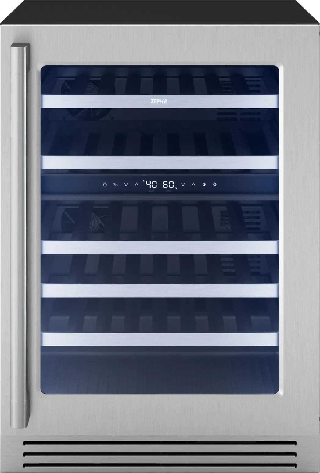 Zephyr PRPW24C02CG Presrv Pro Wine Cooler. 24In Under Cabinet. Ss Glass. Reverse Door. 2 Zone