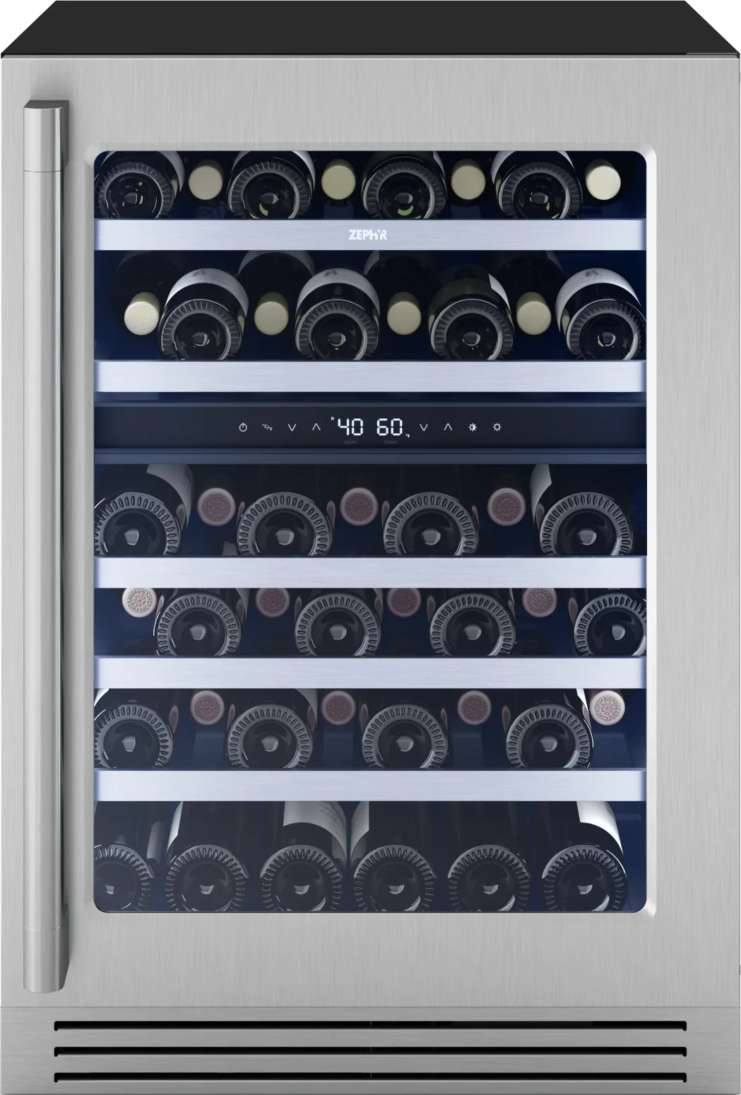 Zephyr PRPW24C02CG Presrv Pro Wine Cooler. 24In Under Cabinet. Ss Glass. Reverse Door. 2 Zone